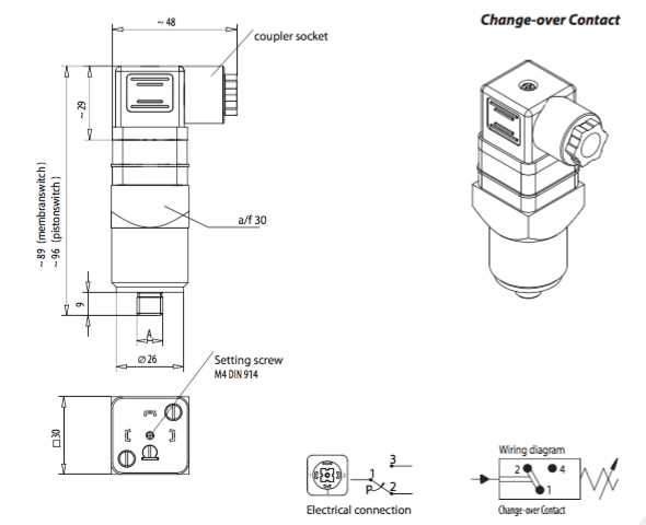 Dimension commutateur à pression Variohm EPS03