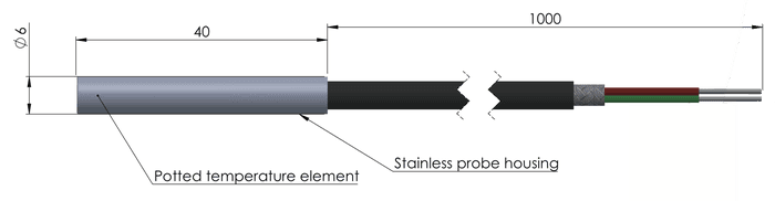 dimensions sonde de temperature en acier inoxidable etp-tp
