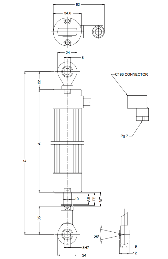 dimensions du capteur de position linéaire PCM